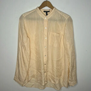 EILEEN FISHER Petite Silk Blend Button Up Rounded Collar Blouse